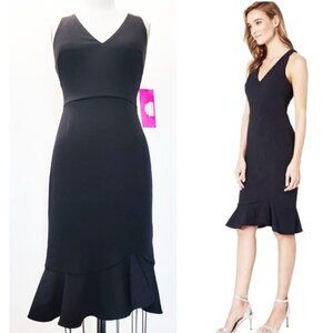 Betsey Johnson Womens Black Stretch V Neck Peplum Hem Fishtail Cocktail Dress